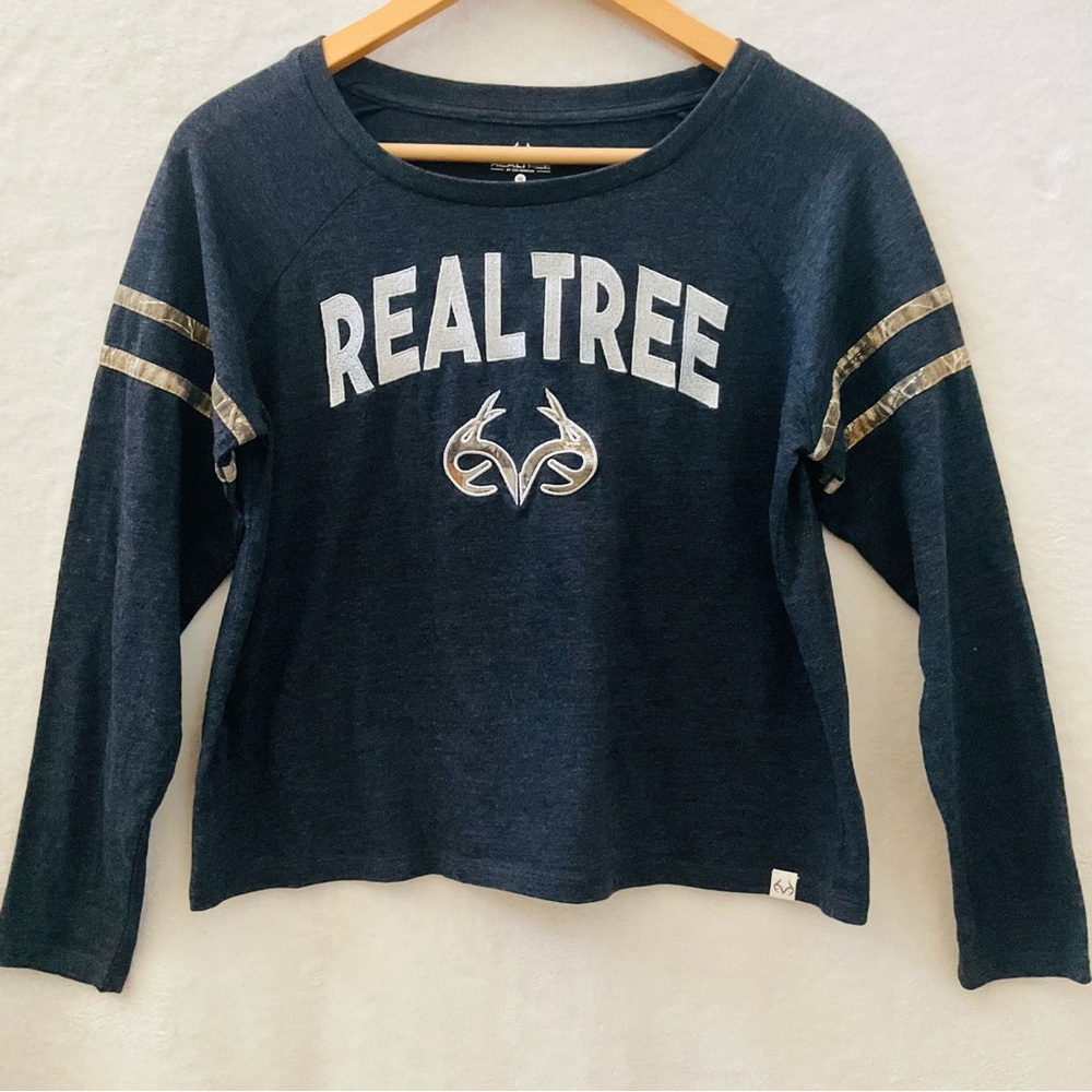 REALTREE Embroidered Logo Long Sleeve Top | Sz Woman Medium | Heather Gray